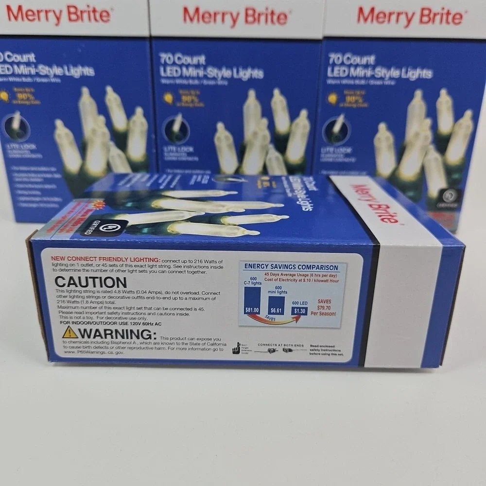 Christmas Holiday 70ct LED Mini String Lights Warm White Merry Brite Lot Of‎ 5
